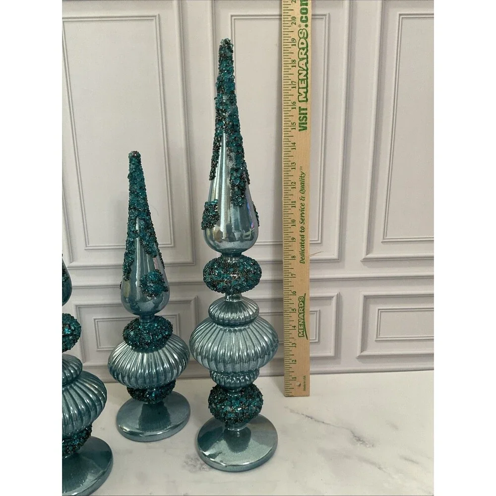Set of 3 Glass Finials Christmas Decor- Blue.beautiful !